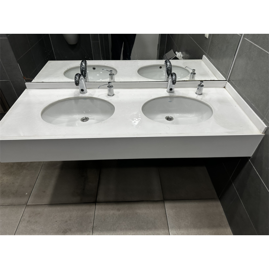 2 gözlü akrlik tezgah fiyat, 180 cm uzunluk, 60 cm genislik, 20 cm ön etek, Gömme süpürgelilk